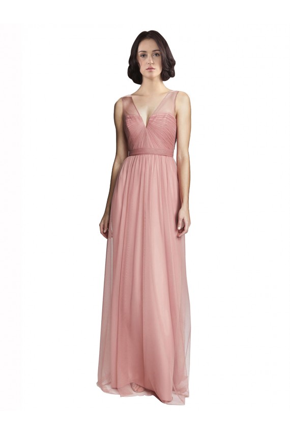 V-Neck Illusion Tulle Bridesmaids Dress for Sale