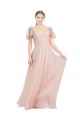 Long V-Neck Flutter Sleeves Tulle Bridesmaid Dress for Sale