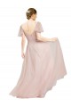 Long V-Neck Flutter Sleeves Tulle Bridesmaid Dress for Sale