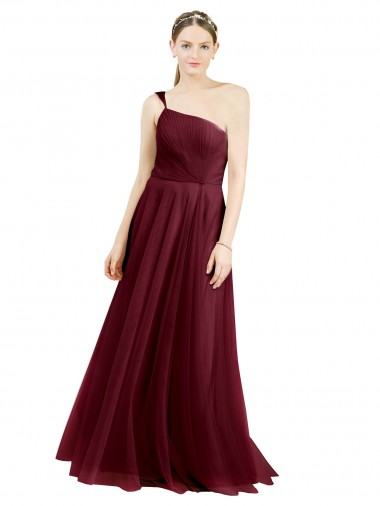 One Shoulder Floor Length Long Tulle Bridesmaid Dress for Sale