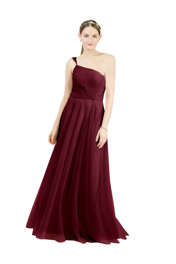 One Shoulder Floor Length Long Tulle Bridesmaid Dress for Sale