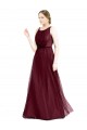 Sleeveless Boat Neck Long Pearl Tulle Bridesmaid Dress with Keyhole Back for Sale