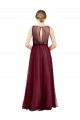 Sleeveless Boat Neck Long Pearl Tulle Bridesmaid Dress with Keyhole Back for Sale