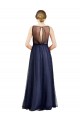Sleeveless Boat Neck Long Pearl Tulle Bridesmaid Dress with Keyhole Back for Sale