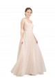 Scooped Neckline Long Tulle Bridesmaid Dress with Open Back for Sale