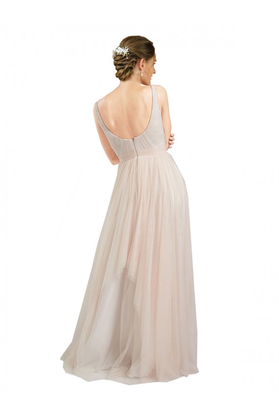 Scooped Neckline Long Tulle Bridesmaid Dress with Open Back for Sale