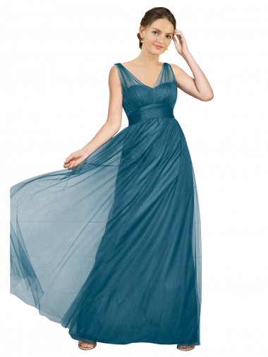 Long V-Neck Soft Tulle Bridesmaid Dress for Sale