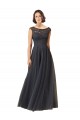 Long Bateau Tulle Bridesmaid Dress with Lace Bodice for Sale