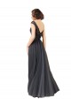 Long Bateau Tulle Bridesmaid Dress with Lace Bodice for Sale