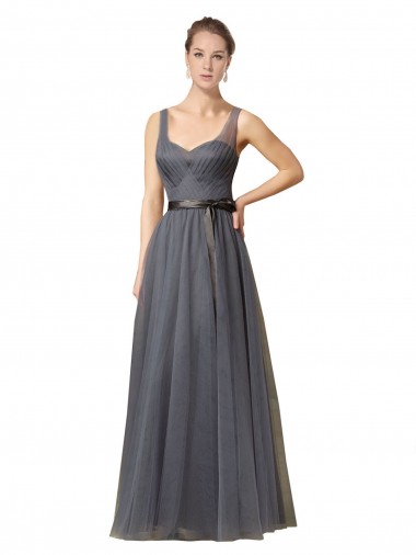 Sweetheart Long Tulle Bridesmaid Dress with Sash for Sale