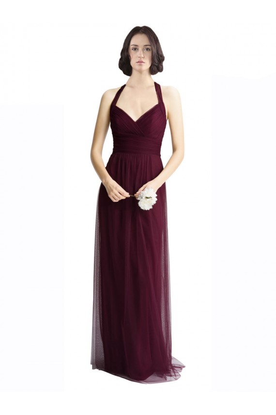 Long Tulle Bridesmaid Dress with Criss-Cross Bodice and Self Straps for Sale