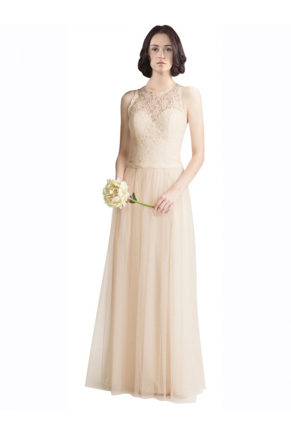 Full Length Tulle Bridesmaid Dress with Corded Lace Over Sweetheart Neckline for Sale
