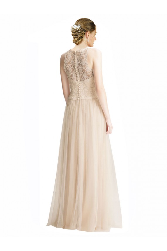 Full Length Tulle Bridesmaid Dress with Corded Lace Over Sweetheart Neckline for Sale