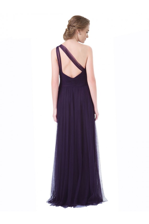 One Shoulder Long Tulle Bridesmaid Gown with Sheer Netting Strap for Sale
