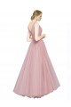Long Floor Length Wide Strap Plunge Cross Over Neckline Tulle Bridesmaid Dress for Sale