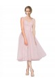Short Tea Length Wide Strap Plunge Cross Over Neckline Tulle Cocktail Bridesmaid Dress for Sale