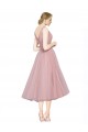 Short Tea Length Wide Strap Plunge Cross Over Neckline Tulle Cocktail Bridesmaid Dress for Sale
