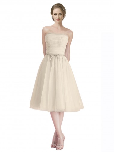 Strapless Short Cocktail Length Tulle Cocktail Bridesmaid Dress with Pleats for Sale