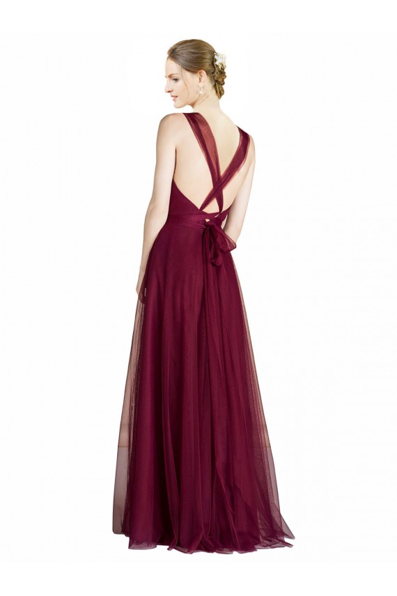 Long Sweetheart Tulle Bridesmaid Dress with Straps and Criss Cross Back for Sale