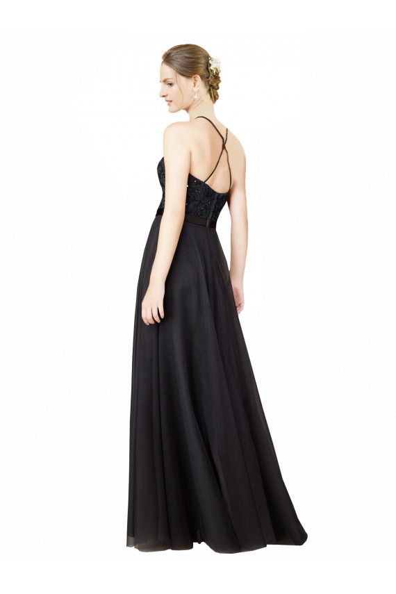 Sweetheart Neckline Long Sleeveless Tulle Bridesmaid Dress with Lace Bodice for Sale