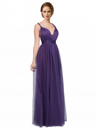 Twisted Straps Sweeheart Long Tulle Bridesmaid Dress Open Back for Sale