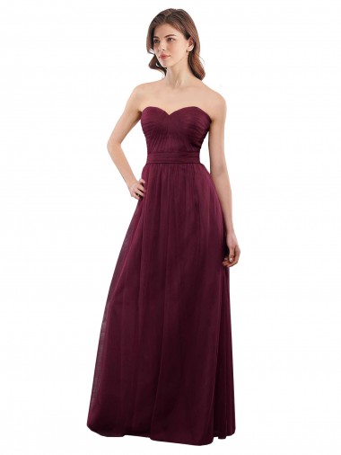 Strapless Tulle A-line bridesmaid dress with pleated top for Sale