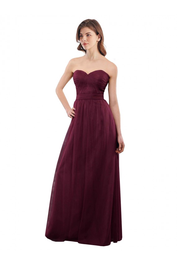 Strapless Tulle A-line bridesmaid dress with pleated top for Sale