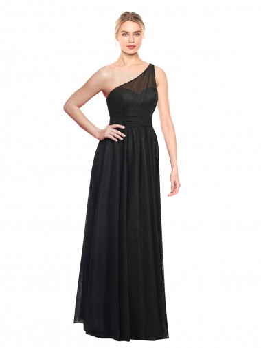 Ruched One Shoulder Tulle A-Line Bridesmaid Dress for Sale