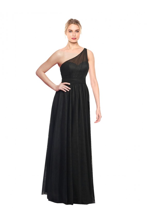 Ruched One Shoulder Tulle A-Line Bridesmaid Dress for Sale