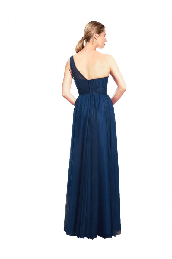 Ruched One Shoulder Tulle A-Line Bridesmaid Dress for Sale