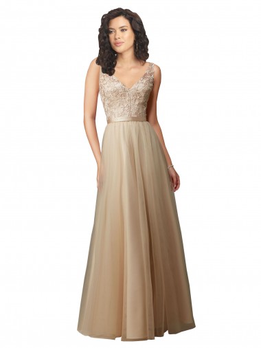 Long Tulle Bridesmaid Dress with Embroidery and Beading for Sale