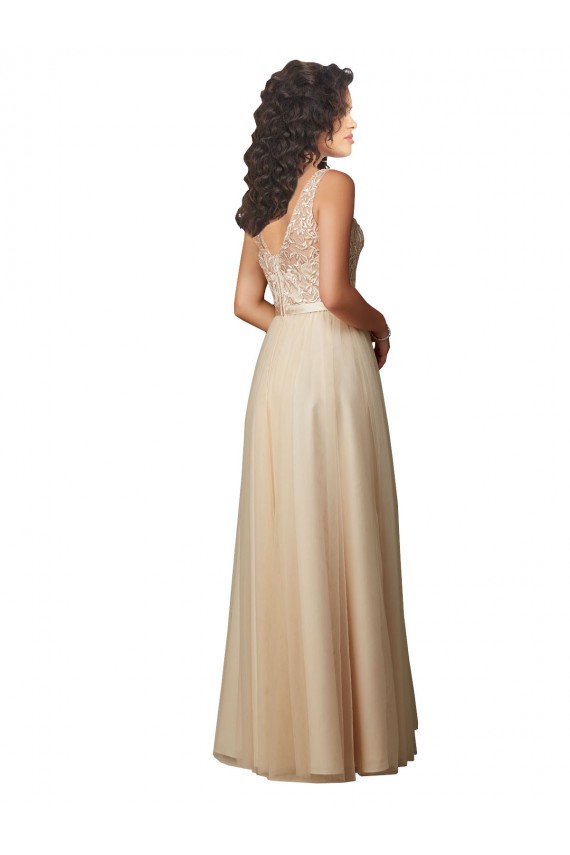 Long Tulle Bridesmaid Dress with Embroidery and Beading for Sale