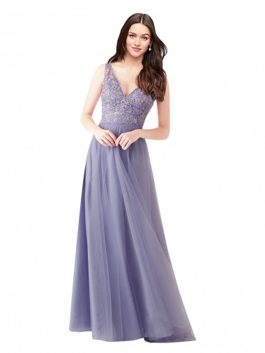 Sweetheart Tulle Bridesmaid Dress with Fully Embroidered V-Neck Bodice for Sale