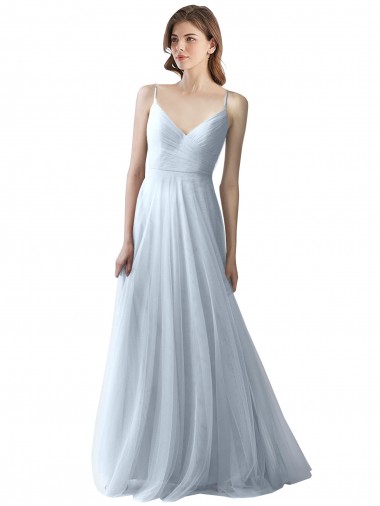 Wrapped Ruched Natural Waist Slim Soft Tulle Bridesmaid Dress for Sale