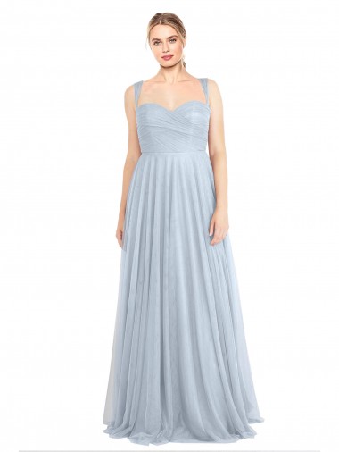 Sweetheart Spaghetti Straps Long Tulle Bridesmaid Dress with Criss Cross Back for Sale
