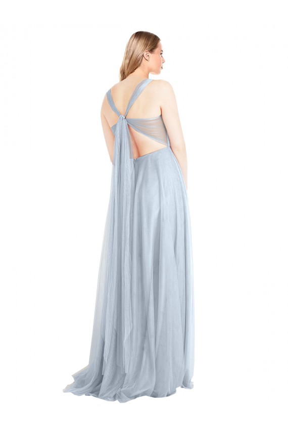 Sweetheart Spaghetti Straps Long Tulle Bridesmaid Dress with Criss Cross Back for Sale