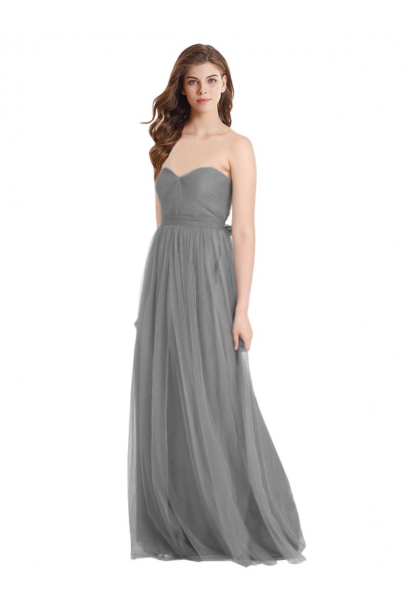 Shirred Strapless Bodice Long Tulle Bridesmaid Dress with Sweetheart Neckline for Sale