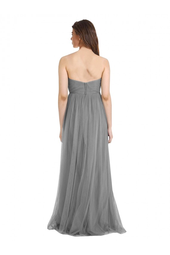 Shirred Strapless Bodice Long Tulle Bridesmaid Dress with Sweetheart Neckline for Sale