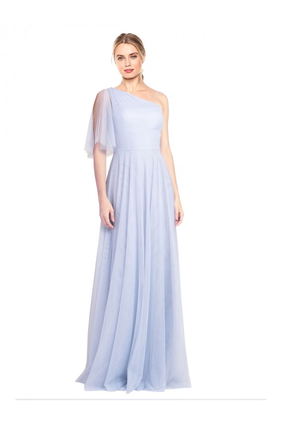 Flutter Sleeves One Shoulder Long Tulle Bridesmaid Dress for Sale