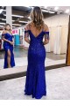 Cold Shoulder Sleeveless Long Floor Length Velvet Sequin Prom Dress with Slit for Sale