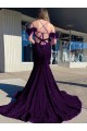 Cold Shoulder Sleeveless Long Court Train Velvet Sequin Prom Dress for Sale