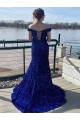 Off the Shoulder Sleeveless Long Sweep Train Velvet Sequin Prom Dress for Sale
