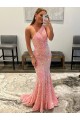 Open Back One Shoulder Sleeveless Long Sweep Train Velvet Sequin Prom Dress for Sale