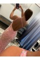 Open Back One Shoulder Sleeveless Long Sweep Train Velvet Sequin Prom Dress for Sale