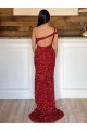 One Shoulder Sleeveless Long Sweep Train Velvet Sequin Prom Dress for Sale