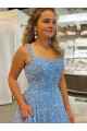 A-Line Scoop Sleeveless Long Court Train Velvet Sequin Prom Dress for Sale