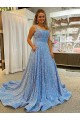 A-Line Scoop Sleeveless Long Court Train Velvet Sequin Prom Dress for Sale