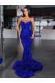 Mermaid Spaghetti Straps Sleeveless Long Sweep Train Velvet Sequin Prom Dress for Sale