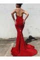 Mermaid Sweetheart Sleeveless Long Court Train Velvet Sequin Prom Dress for Sale