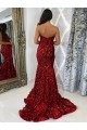Sweetheart Sleeveless Long Court Train Velvet Sequin Prom Dress for Sale